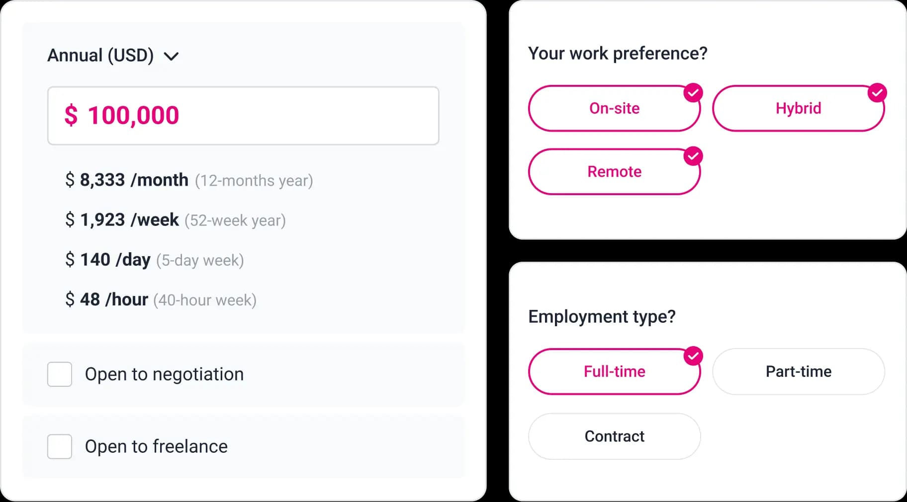 Wigiwork salary expectation setup preview